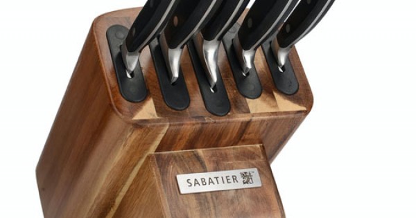 sabatier classic edgekeeper acacia wood knife block with five knives